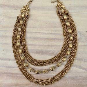 Vintage multi strand gold metal necklace